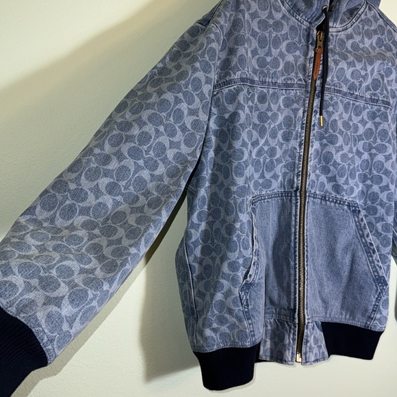 Coach Signature Denim Hooded Zip Up Jacket - Picture 7 of 10